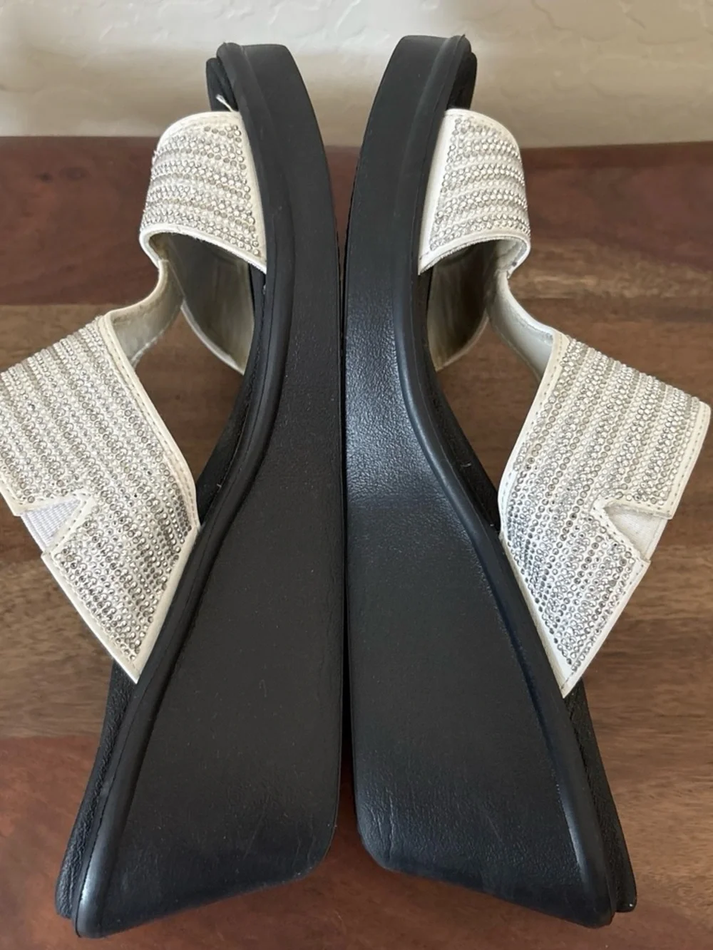 Skechers Women's Silver Rhinestone Slide Wedge Sandals. 10